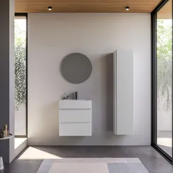 Mobile bagno sospeso 60 cm bianco opaco cannettato con lavabo integrato e specchio - Gaia