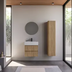 Mobile bagno sospeso 60 cm rovere acero cannettato con lavabo integrato e specchio - Gaia