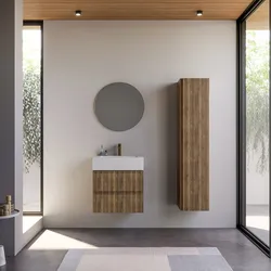 Mobile bagno sospeso 60 cm rovere america cannettato con lavabo integrato e specchio - Gaia
