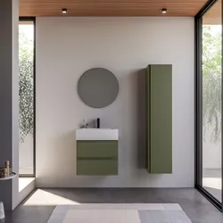 Mobile bagno sospeso 60 cm verde nordico cannettato con lavabo integrato e specchio - Gaia