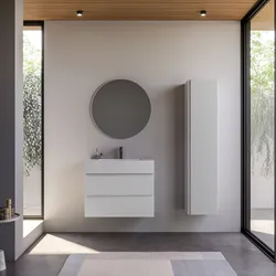 Mobile bagno sospeso 80 cm bianco opaco cannettato con lavabo integrato e specchio - Gaia