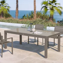 Tavolo da esterno allungabile 200/300x100 cm in alluminio tortora con top in vetro - Carioca
