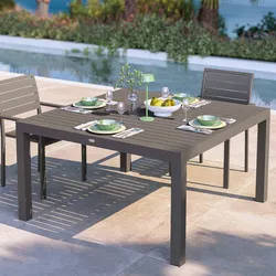 Tavolo da esterno 136x136 cm in alluminio tortora con top a doghe - Carioca