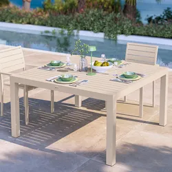 Tavolo da esterno 136x136 cm in alluminio vaniglia con top a doghe - Carioca