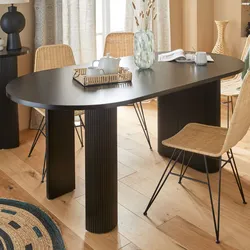 Tavolo 180x90 cm effetto legno nero e gambe cannettate - Kawah