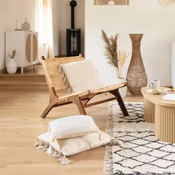 Poltrona in legno di teak naturale e rattan intrecciato - Messicana