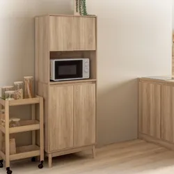 Credenza 60x175h cm in legno effetto rovere naturale con 4 ante - Nathur