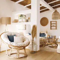 Maxi poltrona in rattan naturale con cuscino in tessuto bianco - Guatemala