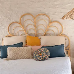 Testata per letto matrimoniale 160x140h cm a fiore in rattan naturale