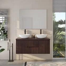 Mobile bagno portalavabo sospeso 120 cm con top rovere mocha e specchio - Damon
