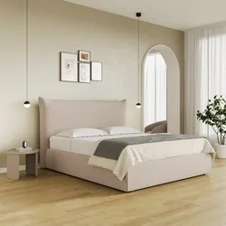 Letto matrimoniale contenitore 160x190 cm in tessuto effetto maglia beige - Salen