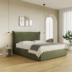 Letto matrimoniale contenitore 160x190 cm in tessuto effetto maglia verde - Salen
