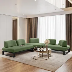 Divano angolare 5 posti in tessuto olefin verde bosco e alluminio antracite - Haven