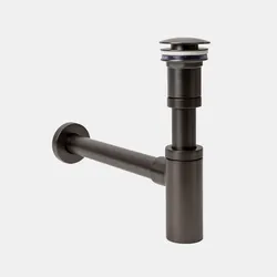 Set piletta click-clack universale e sifone di scarico tondo per lavabo nero spazzolato