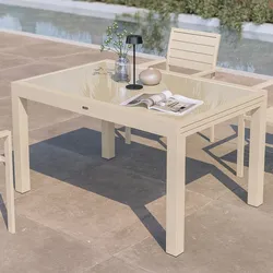 Tavolo da esterno allungabile 135/270x90 cm in alluminio vaniglia con top in vetro - Carioca