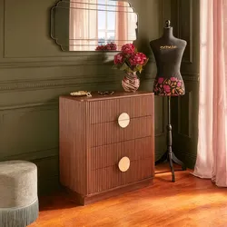 Cassettiera 80x85h cm in legno effetto noce cannettato e oro con 4 cassetti - Yuna