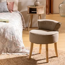 Pouf rotondo 49 cm in tessuto melange tortora e gambe in legno - Ysabel