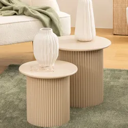 Set 2 tavolini in legno beige lucido e cannettato - Berengar