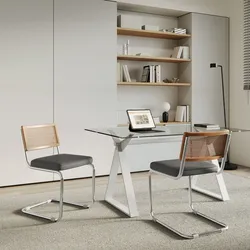 Set 2 sedie ufficio in similpelle grigio scuro con schienale in paglia - Crafty