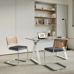 Set 2 sedie ufficio in similpelle blu notte con schienale in paglia - Crafty