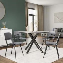 Set 4 sedie in polipropilene grigio scuro con gambe in metallo nero e braccioli - Pruha