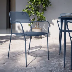 Sedia da esterno con braccioli impilabile in acciaio blu oceano - Faber