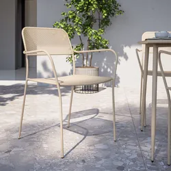 Sedia da esterno con braccioli impilabile in acciaio vaniglia - Faber