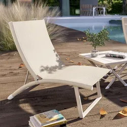 Poltrona bassa da giardino reclinabile in alluminio e textilene vaniglia - Jonit