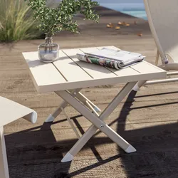 Tavolino da caffè con piano a doghe 44x43 cm in alluminio vaniglia - Jonit