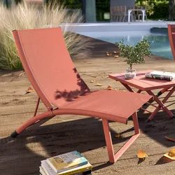 Poltrona bassa da giardino reclinabile in alluminio e textilene terracotta - Jonit