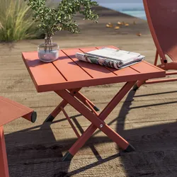 Tavolino da caffè con piano a doghe 44x43 cm in alluminio terracotta - Jonit