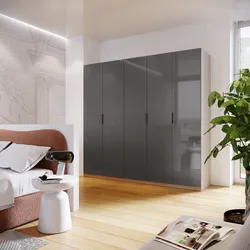 Armadio battente 250x236h cm cashmere con 5 ante reversibili grigio titanio lucido - Ventur