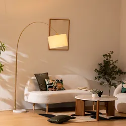 Piantana ad arco 195h cm in acciaio oro con base in marmo e paralume bianco