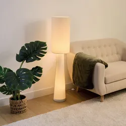 Piantana 125h cm in tessuto bouclé bianco e acciaio