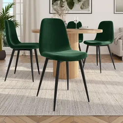 Set 4 sedie in velluto verde bottiglia con gambe in metallo nere - Finesse