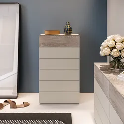 Cassettiera 70x120h cm cashmere opaco e rovere gessato con 6 cassetti - Noiba