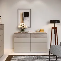 Cassettiera 137x81h cm cashmere opaco e rovere gessato con 8 cassetti - Noiba