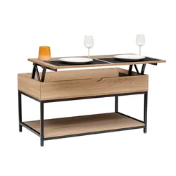 Tavolino contenitore sollevabile 95x51h cm effetto rovere e acciaio nero - Emyl