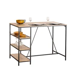 Tavolo alto 140x103h cm in acciaio nero ed effetto rovere con ripiani - Emyl
