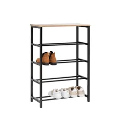 Scarpiera a giorno 63x91h cm in acciaio nero ed effetto rovere - Emyl