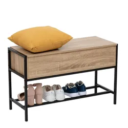 Panca contenitore 77x48h cm effetto rovere ed acciaio nero - Emyl