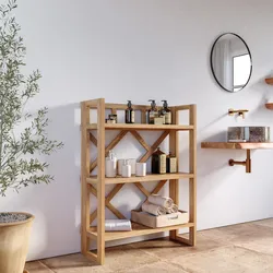 Colonna da bagno 90x175h cm con ripiani in legno di acacia - Cadark