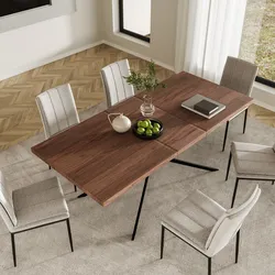 Tavolo allungabile 160-200x90 cm top noce con gambe in metallo nero - Thorin
