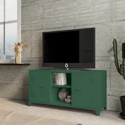 Mobile porta tv 120x60h cm in acciaio verniciato verde con 2 ante e vani a giorno - Easton