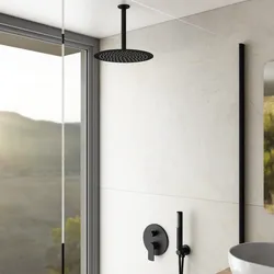 Set incasso doccia con deviatore e doccino con braccio a soffitto 32 cm e soffione 30 cm nero opaco – Fluid