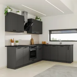 Cucina angolare 260 cm reversibile grafite con top in HPL nero - Siria