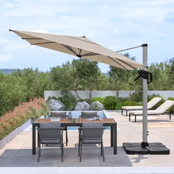 Ombrellone 3x3 m con palo laterale in alluminio silver e telo in poliestere tortora - Porto Cervo