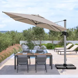 Ombrellone 3x4 m con palo laterale in alluminio silver e telo in poliestere tortora - Porto Cervo