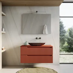 Mobile bagno sospeso 100 cm terracotta cannettato con top e specchio - Konai plus