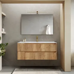 Mobile bagno sospeso 120 cm rovere acero cannettato con lavabo e specchio - Konai plus